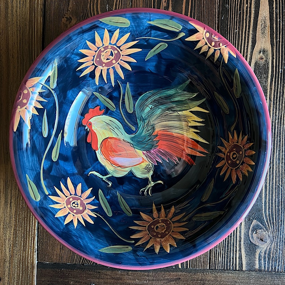 SUSAN WINGET • rooster serving bowl sunflowers farmhouse cottagecore chicken